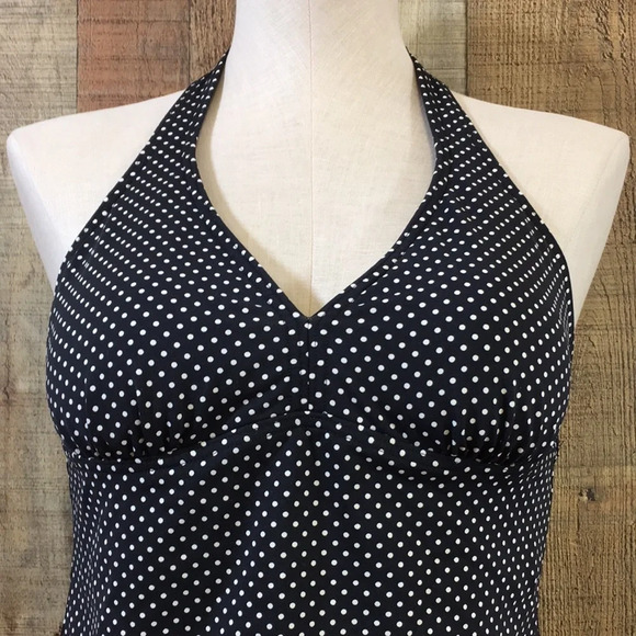 Land's End Swim Top Womens 6 Blue White Polka Dot Halter Tankini Swimwear - Picture 2 of 9